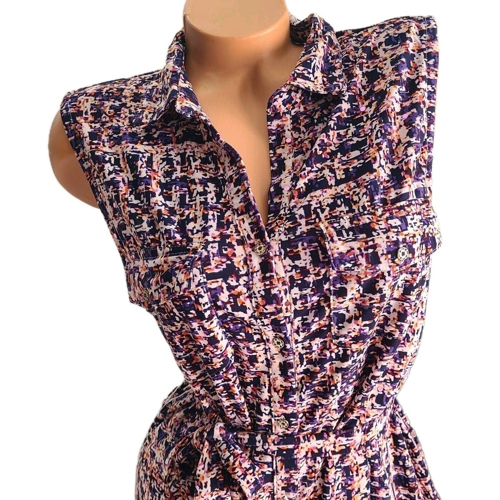 Emily Daniels Dress Women Large Purple Orange Sleeveless Button Down Sequin Belt